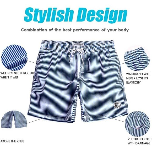 ✨Men's Blue Swim Trunks 7 Inch Swim Shorts Swim Suits Mesh Liner Board Shorts - Picture 4 of 6